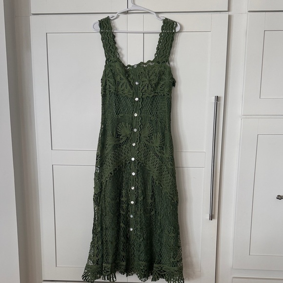 FARM Rio Dresses & Skirts - FARM Rio Olive Crochet Button-Front Midi Dress